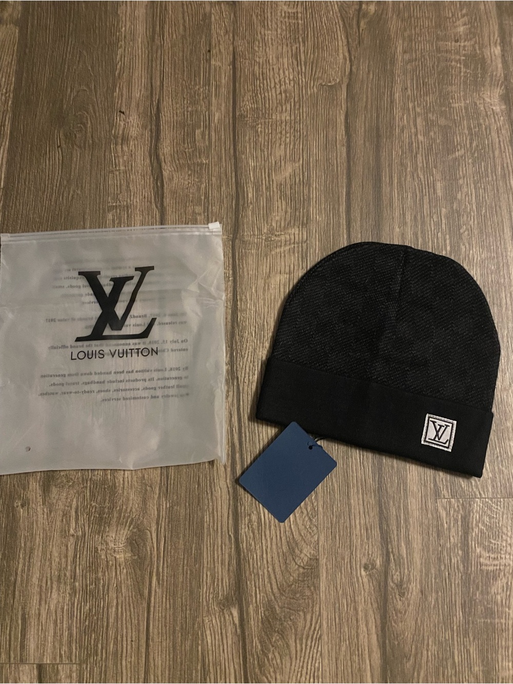 Black Checkered Designer Logo Patch Beanie